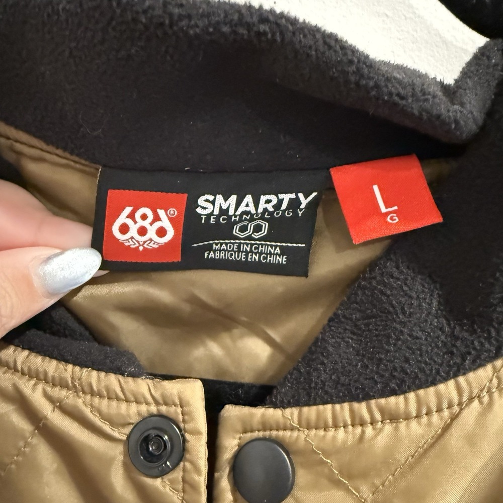 686 Aries Smarty Quilted Fleece Jacket Tan Black Ski‎ Snowboard Women Large - Picture 4 of 8